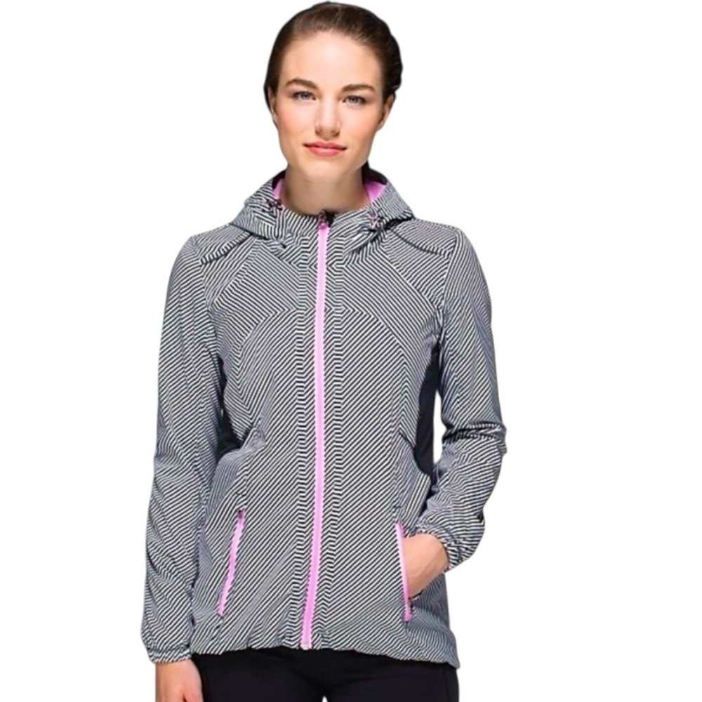 Lululemon Downtime Jacket, Vintage Pink Black White Stripe, Size 4